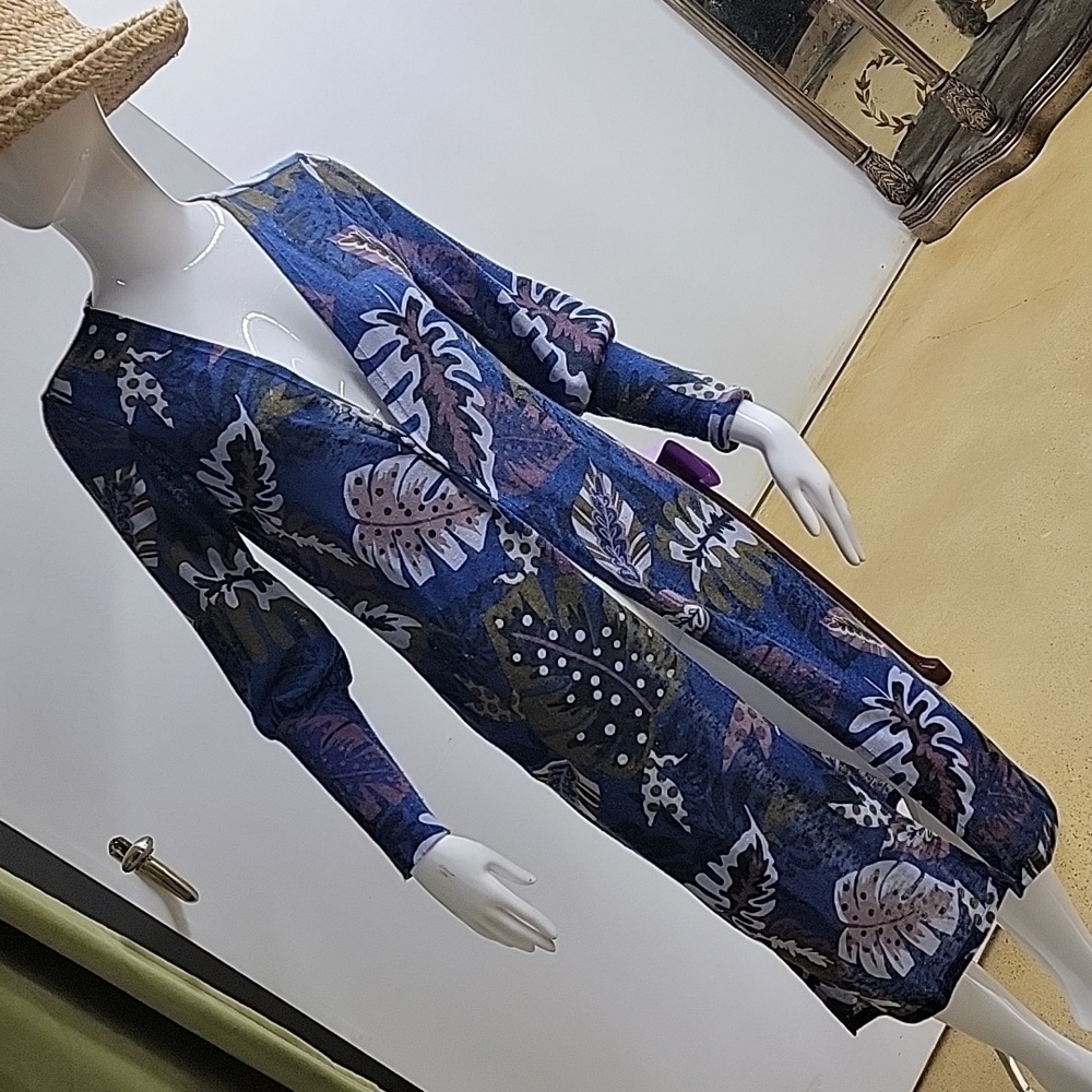 G.I.L.I. Printed Palm Duster Blue Palm Oversized Size XXS